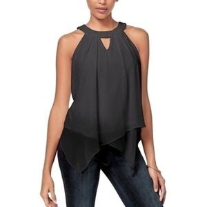 Women's XS NWT Black Layered Asymmetric Sleeveless Top New
